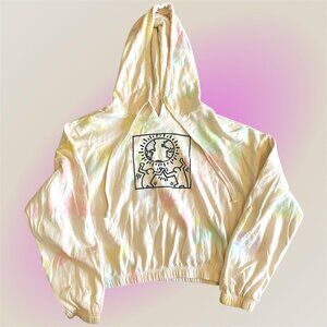 Women's Pastel Tie Dye Cropped Keith Haring Earth Day Hoodie 2XL